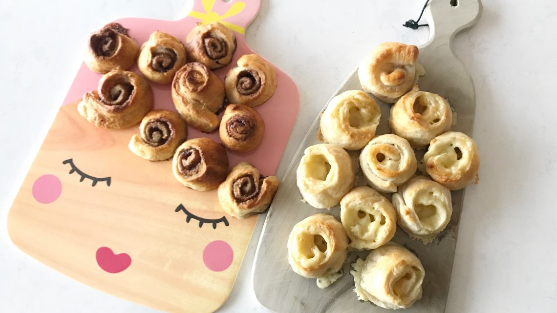 Handige hapjes: hartige en zoete rolletjes van croissantdeeg