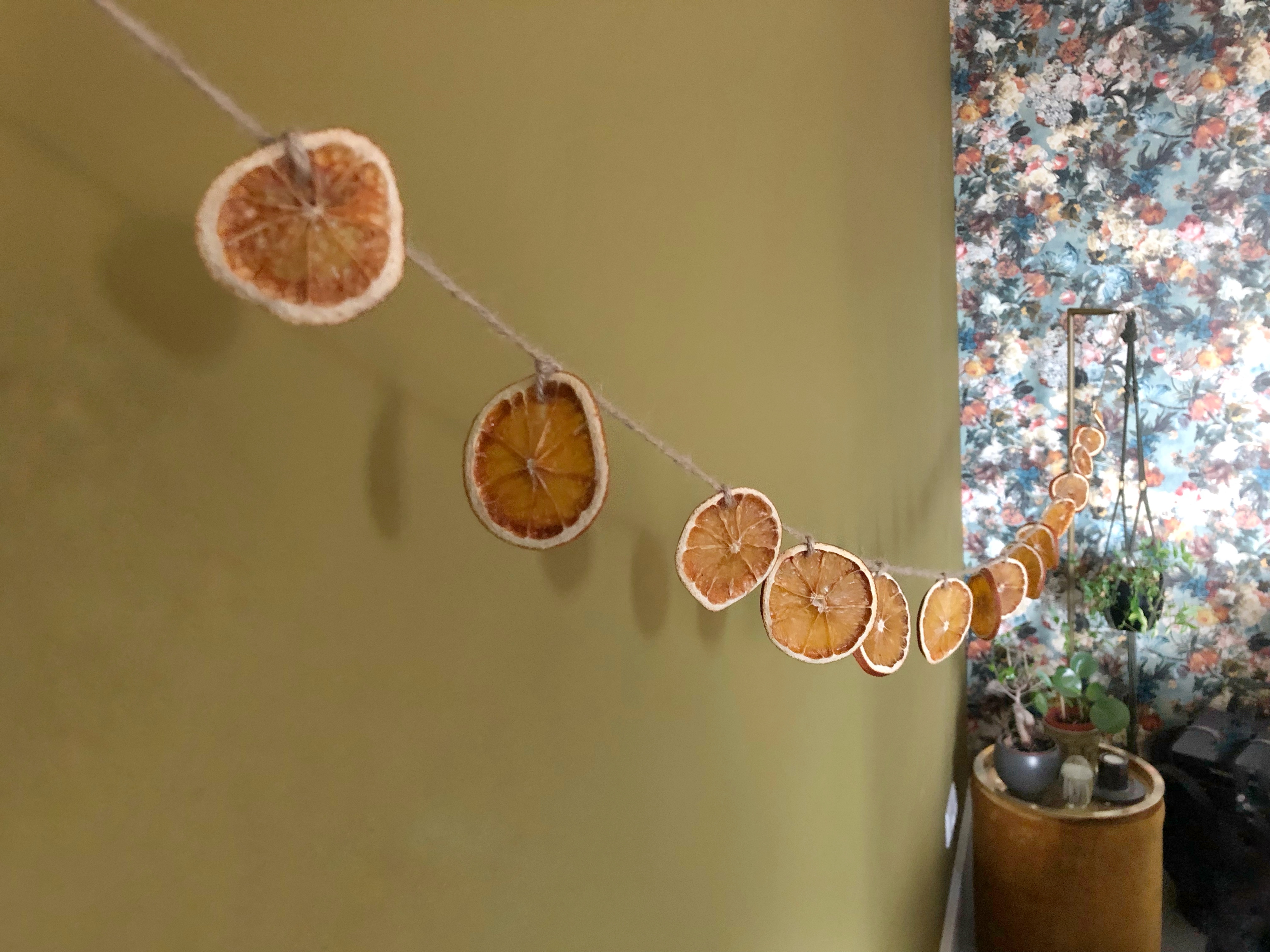 Herfstdecoratie maken gedroogde sinaasappels - slinger